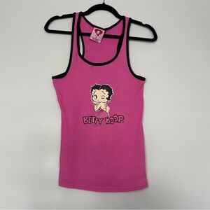 Y2K 2010 Betty Boop Pink & Black Tank Top Size L 100% Cotton 2000’s Ribbed